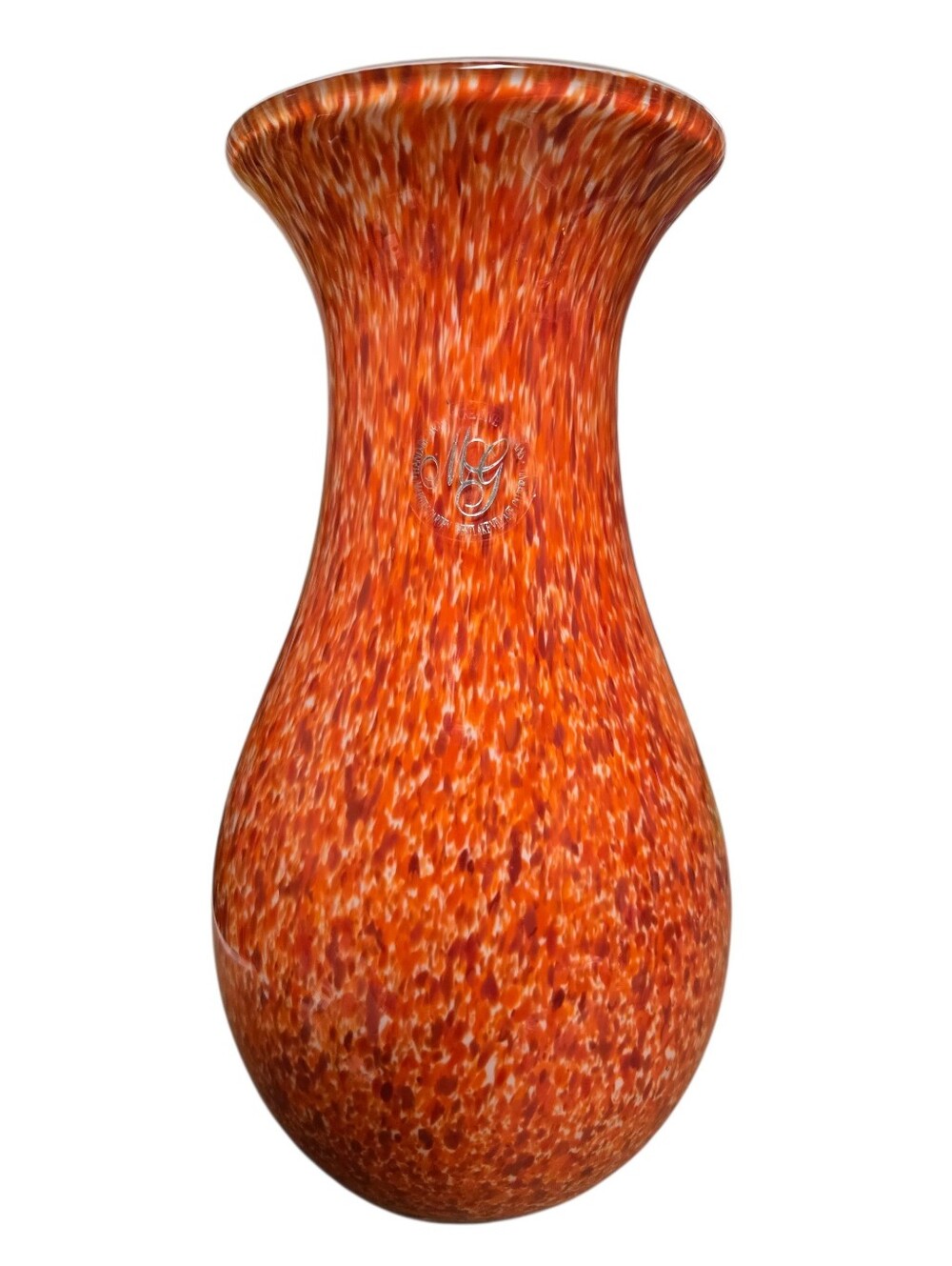 vintage Margies Garden orange Hand-blown studio art glass vase